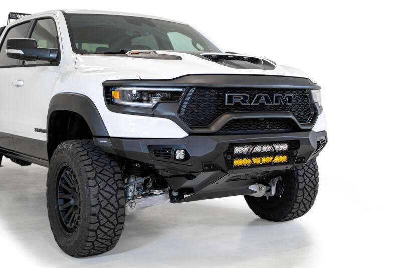 RAM 1500 TRX Bumper - Front - Addictive Desert Designs - Bomber with Dual 20-inch LED Bar Mounts - Hammer Black with Satin Black panels - `21-`27